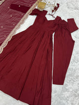 Fully Flared Anarkali Gown with Embroidered Dupatta