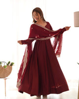 Fully Flared Anarkali Gown with Embroidered Dupatta