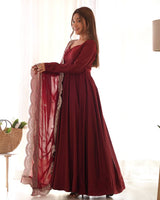 Fully Flared Anarkali Gown with Embroidered Dupatta