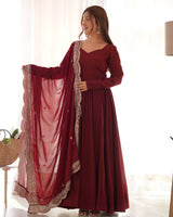 Fully Flared Anarkali Gown with Embroidered Dupatta