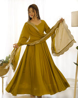 Fully Flared Anarkali Gown with Embroidered Dupatta