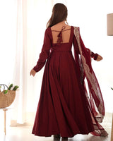 Fully Flared Anarkali Gown with Embroidered Dupatta
