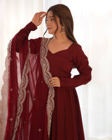Fully Flared Anarkali Gown with Embroidered Dupatta