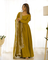 Fully Flared Anarkali Gown with Embroidered Dupatta