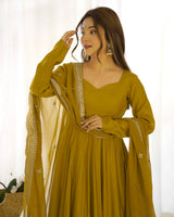 Fully Flared Anarkali Gown with Embroidered Dupatta
