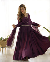 Fully Flared Anarkali Gown with Embroidered Dupatta