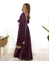 Fully Flared Anarkali Gown with Embroidered Dupatta