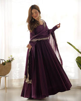 Fully Flared Anarkali Gown with Embroidered Dupatta