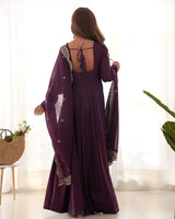 Fully Flared Anarkali Gown with Embroidered Dupatta