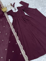 Fully Flared Anarkali Gown with Embroidered Dupatta