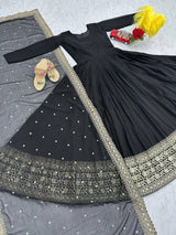 Fox Georgette Embroidered Party Wear Gown