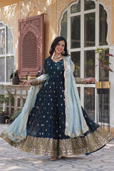 Faux Blooming Blue Gown Set