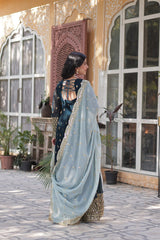 Faux Blooming Blue Gown Set