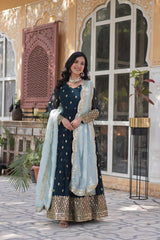 Faux Blooming Blue Gown Set