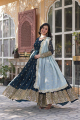 Faux Blooming Blue Gown Set