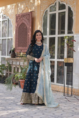 Faux Blooming Blue Gown Set