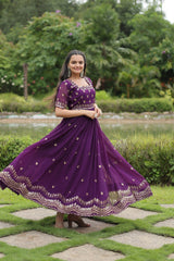 Faux Blooming Party Wear Gown