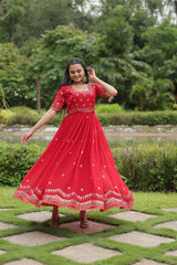 Faux Blooming Party Wear Gown