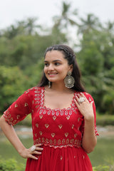 Faux Blooming Party Wear Gown