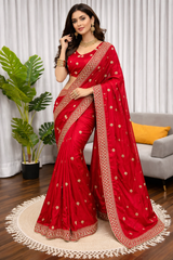 Designer Party Wear Red Saree