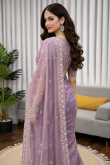 Fendy Thread Sequence Silk Lavender Saree