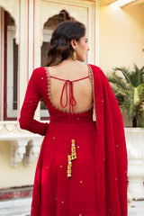 Radiate Elegance in This Red Hand Work Anarkali Suit