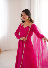 Premium Roman Silk Chanderi Anarkali Set