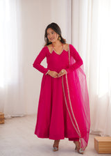 Premium Roman Silk Chanderi Anarkali Set