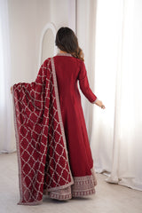 Maroon Pure Vichitra Silk Anarkali Gown with Dupatta