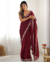 Wine Rangoli Party Wear Saree