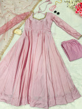 Delightful Light Pink Anarkali Gown With Net Dupatta