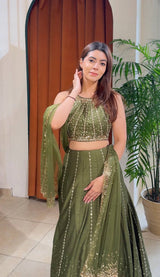 Olive Green Heavy Silk Lehenga Choli