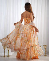 Floral Printed Georgette Palazzo Set with Crop Top & Shrug