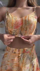 Floral Printed Georgette Palazzo Set with Crop Top & Shrug