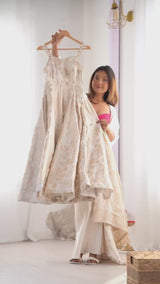 Cream Banarasi Dola Silk Anarkali Suit with Dupatta