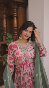 Digital Printed Russian Silk Anarkali Set with Dupatta