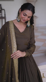 Vichitra Silk Embroidered Anarkali Suit