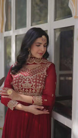 Faux Blooming Embroidered Party Wear Gown With Dupatta