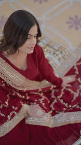 Maroon Faux Blooming Gown Set