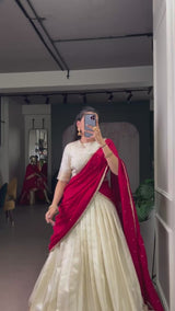 Dola Silk Zari Weaving White Lehenga Choli
