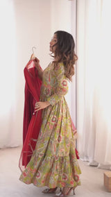 Premium Roman Silk Chanderi Anarkali Set