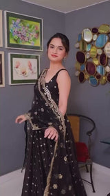 Party Wear Silk Black Anarkali SUit