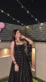 Party Wear Silk Black Anarkali SUit