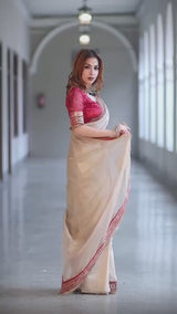 Soft Twill Net Embroidered Saree