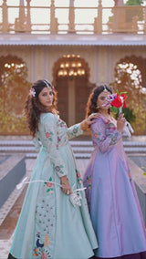 Designer Satin Silk Embroidered Top with Vichitra Lehenga