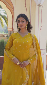 Faux Georgette Party Wear Gown Set