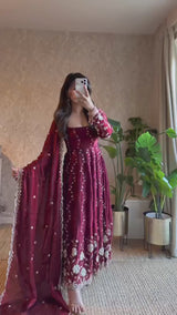 Fendy Silk Anarkali Suit with Dupatta & Pant