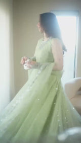 Faux Georgette Gown Lehenga Set