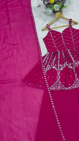 Faux Blooming Party Wear Kurta Sharara Set