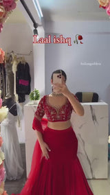 Designer Red Lehenga Saree with Embroidered Choli & Dupatta